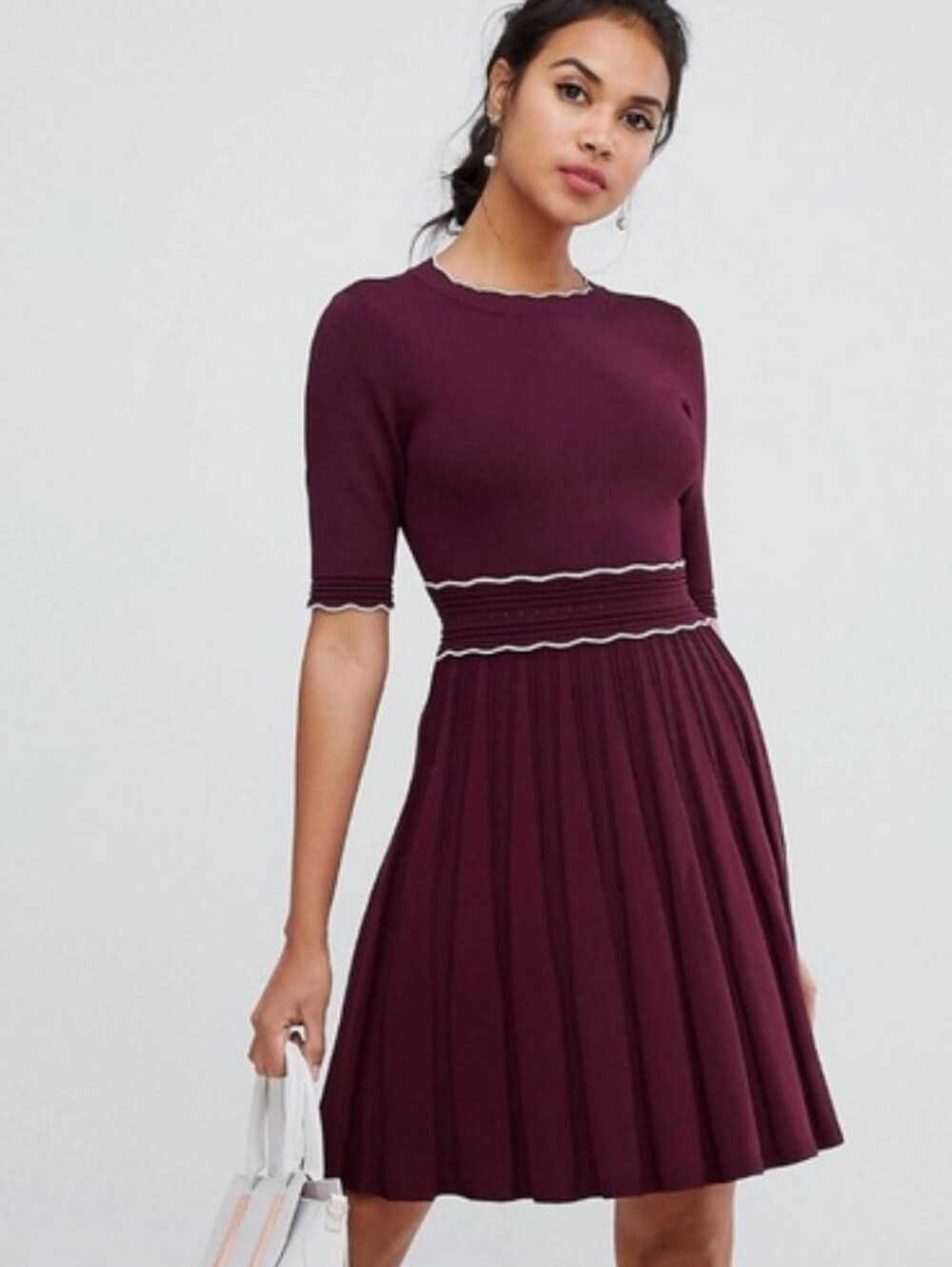 Ted Baker Dorlean Scallop Trim Knit Skater Dress Plum Purple Stretchy 1 4 SM